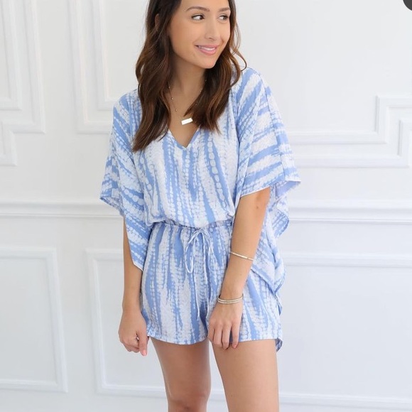 Pants - Blue and White Tie-Dye Women's Romper